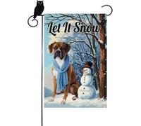 Drapeau de jardin bonhomme de neige d'hiver Boxer Dog Let It Snow Flocon de neige Décoration de cour verticale double face