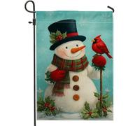 Drapeau de jardin bonhomme de neige d'hiver, décoration de vacances bleu clair avec cardinal, bannière extérieure double face en toile de jute pour décoration de pelouse de Noël, 30,5 x 45,7 cm