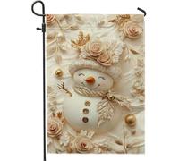Drapeau de jardin bonhomme de neige d'hiver, décoration florale crème Happy Snow Man, double face, toile de jute, décoration saisonnière d'extérieur 30,5 x 45,7 cm