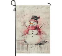 Drapeau de jardin bonhomme de neige d'hiver - Joli bonhomme de neige avec écharpe rouge - Décoration d'intérieur - Drapeau double face en toile de jute - Décoration de pelouse - Décoration saisonnière