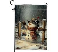 Drapeau de jardin bonhomme de neige, écharpe lanterne festive d'hiver en toile de jute blanche double face, drapeaux décoratifs pour extérieur, terrasse, pelouse, porche, balcon, 30,5 x 45,7 cm