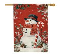 Drapeau de jardin bonhomme de neige pour vacances d'hiver, bonhomme de neige rouge avec canne à sucre d'orge, bannière de décoration d'intérieur, drapeau double face en toile de jute pour décoration