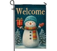 Drapeau de jardin bonhomme de neige pour vacances d'hiver, écharpe bleue, bannière de bienvenue, drapeau de cour double face en toile de jute, décoration de pelouse extérieure, 30,5 x 45,7 cm