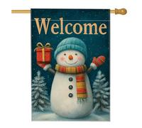 Drapeau de jardin bonhomme de neige pour vacances d'hiver, écharpe bleue décorative, bannière de bienvenue, drapeau de cour double face en toile de jute, décoration de pelouse extérieure 71 x 101,6 cm
