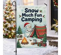 Drapeau de jardin bonhomme de neige sur le thème du camping de Noël 30,5 x | Thème camping d'hiver, drapeau de cour, boîtes cadeaux festives, scène de feu de camp, accents de houx