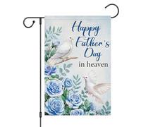 Drapeau De Jardin Bonne Fête Des Pères Au Paradis Papa Papa Cimetière Fleur Colombe Pride Flag Couleurs Vives Drapeaus Décoratif Antifouling Garden Flag Pour Patio Pelouse Home 30X45Cm