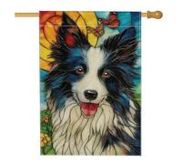 Drapeau de jardin Border Collie bleu, bannière décorative colorée pour chien, parfaite pour la décoration de pelouse en plein air, printemps et été, motif floral vif et papillon, 71,1 x 101,6 cm