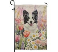Drapeau de jardin Border Collie pour printemps et été, motif chien heureux, décoration extérieure double face, en toile de jute pour décoration de pelouse, 30,5 x 45,7 cm