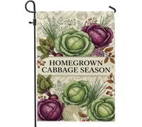 Drapeau de jardin botanique citation Homegrown Cabbage Farmhouse 30,5 x | Illustration botanique, drapeau de cour, style ferme, décoration de jardin potager, thème de cuisine rustique