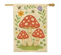 Drapeau de jardin botanique printemps-été, champignons rouges, abeilles, fleur, décoration d'intérieur, bannière de jardin, bannière double face en toile de jute, décoration de pelouse extérieure, 71