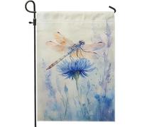 Drapeau de jardin botanique printemps-été, libellule florale bleue, bannière de décoration d'intérieur, toile de jute double face, décoration extérieure pour pelouse et cour, 30,5 x 45,7 cm
