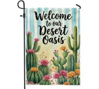 Drapeau de jardin cactus - Fleur botanique tropicale - Désert d'été vert - En toile de jute double face - Petit drapeau de jardin pour extérieur, porche, pelouse, terrasse, 30,5 x 45,7 cm