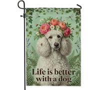 Drapeau de jardin caniche, fleurs fantaisistes inspirées de la nature, abeilles, toile de jute verte printanière, drapeaux décoratifs double face pour extérieur, pelouse, porche, terrasse, entrée