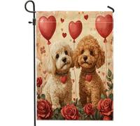 Drapeau de jardin caniche pour la Saint-Valentin 30,5 x 45,7 cm double face pour l'extérieur, motif chiot amusant en toile standard, drapeau de maison, amant, cour, jardin, pelouse