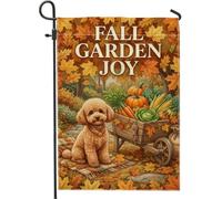 Drapeau de jardin Caniche récolte d'automne 30,5 x 45,7 cm | Illustration de chien caniche, drapeau de pelouse, chariot de récolte, feuillage d'automne, décoration de porche