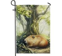 Drapeau de jardin Capibara d'automne, orange confortable Capybara décoration de pelouse de la faune, bannière double face sur le thème de la nature en plein air, décoration d'automne pour le