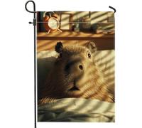 Drapeau de jardin Capybara amusant - Bannière de jardin double face en toile de jute pour décoration de pelouse extérieure - Motif humour saisonnier - 30,5 x 45,7 cm