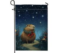 Drapeau de jardin Capybara des vacances, couronne verte, décoration extérieure, drapeau double face en toile de jute pour la saison d'hiver, décoration de Noël, porche, terrasse, 30,5 x 45,7 cm