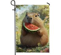 Drapeau de jardin Capybara d'été, joli animal marron décoration pour pelouse extérieure, décoration florale double face, bannière de scène naturelle amusante 30,5 x 45,7 cm