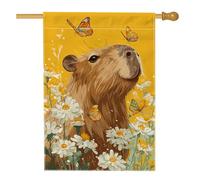 Drapeau de jardin Capybara floral jaune printemps été, bannière de décoration d'intérieur, drapeau double face en toile de jute pour décoration de pelouse extérieure, 71 x 101,6 cm