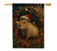 Drapeau de jardin Capybara marron festif, bannière décorative de vacances d'hiver, toile de jute double face, décoration de pelouse extérieure, 71 x 101,6 cm