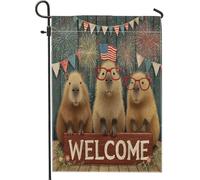 Drapeau de jardin Capybara patriotique d'été, feu d'artifice de jour de l'indépendance, bannière de décoration d'intérieur, drapeau de bienvenue double face, drapeau de bienvenue pour les vacances