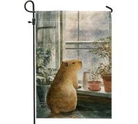 Drapeau de jardin Capybara pour printemps et été, bannière de décoration d'intérieur marron, drapeau double face en toile de jute pour décoration de pelouse extérieure, 30,5 x 45,7 cm