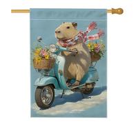 Drapeau de jardin Capybara pour printemps et été, bannière florale bleue pour décoration d'intérieur, toile de jute double face, 71 x 101 cm