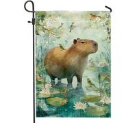 Drapeau de jardin Capybara pour printemps, été, aquarelle animaux aquatiques, bannière de décoration d'intérieur, drapeau de cour double face en toile de jute, décoration de pelouse extérieure, 30,5 x