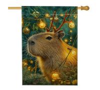 Drapeau de jardin Capybara pour vacances d'hiver, décorations d'animaux marron avec lumières, bannière extérieure double face en toile de jute, décoration de pelouse festive pour fête de Noël, 71 x