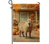 Drapeau de jardin Capybara rustique d'automne - Bannière décorative double face pour l'automne - 30,5 x 45,7 cm