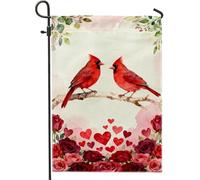 Drapeau de jardin Cardinal, cœurs et roses aquarelle romantiques, toile de jute rouge double face, pour la Saint-Valentin, idéal pour un porche extérieur.