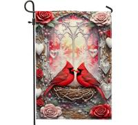 Drapeau de jardin cardinal, drapeau romantique vintage rose cœur Saint Valentin rouge double face en toile de jute pour extérieur, pelouse, porche, terrasse, entrée 30,5 x 45,7 cm