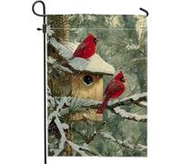 Drapeau de jardin cardinal, nichoir à oiseaux en pin rouge d'hiver double face en toile de jute pour extérieur, terrasse, pelouse, porche, balcon, 30,5 x 45,7 cm