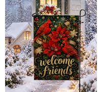Drapeau de jardin Cardinal Poinsettia Welcome Friends 30,5 x 45,7 cm