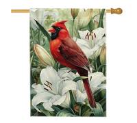Drapeau de jardin cardinal rouge printemps été, bannière florale de lys blanc, bannière de décoration extérieure, drapeau de cour double face en toile de jute, décoration de la maison, 71 x 101,6 cm
