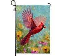 Drapeau de jardin cardinal - Tournesol éclatant - Chrysanthème printanier - En toile de jute rouge - Double face - Drapeaux décoratifs pour extérieur, porche, pelouse, terrasse, 30,5 x 45,7 cm