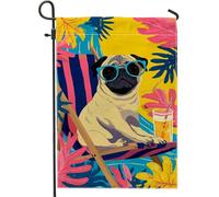 Drapeau de jardin carlin, lunettes de soleil tropicales d'été, feuilles tropicales, jaune d'été, toile de jute double face, drapeaux décoratifs pour extérieur, porche, pelouse, terrasse, 30,5 x 45,7