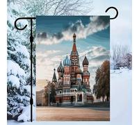 Drapeau de jardin carré rouge de la cathédrale Saint-Basile à Moscou en lin - 30,5 x 45,7 cm - Décorations extérieures - Simple face - Toutes saisons - Pour pelouse extérieure - Pour Halloween, Noël