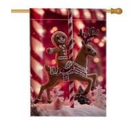 Drapeau de jardin carrousel en pain d'épice de Noël, bannière de décoration de maison de vacances, bannière double face en toile de jute, décoration extérieure 71 x 101 cm