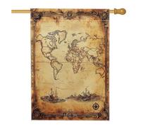 Drapeau de jardin carte du monde vintage, style antique, décoration extérieure, drapeau à suspendre en toile de jute double face, décoration de pelouse de fête de vacances, 30,5 x 45,7 cm