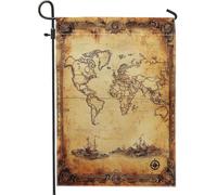 Drapeau de jardin carte du monde vintage, style antique, décoration extérieure, drapeau à suspendre en toile de jute double face, décoration de pelouse de fête de vacances, 71 x 101,6 cm