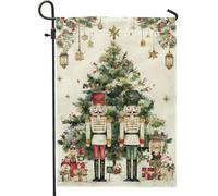 Drapeau de jardin casse-noisette, arbre de Noël traditionnel en toile de jute rouge double face pour extérieur, pelouse, porche, terrasse, entrée 30,5 x 45,7 cm