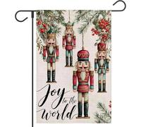 Drapeau de jardin Casse-noisette de Noël double face Brindilles de pin Joie To The World Soilder Vacances Extérieur cour