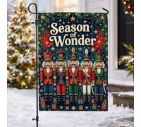 Drapeau de jardin Casse-noisette de Noël Saison des merveilles 30,5 x 45,7 | Cinq soldats casse-noisette, drapeau de cour, étoiles dorées brillantes, branches de pin à feuilles persistantes