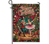 Drapeau de jardin Casse-noisette et ballerine 30,5 x 45,7 cm | danseuse de ballerine, drapeau de cour, arbre de vacances, boîtes cadeaux, biscuits en pain d'épices, cannes de bonbon