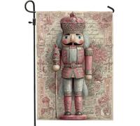 Drapeau de jardin casse-noisette, sceptre royal de Noël vintage pêche double face en toile de jute pour extérieur, terrasse, pelouse, porche, balcon 30,5 x 45,7 cm