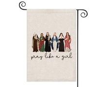 Drapeau de jardin catholique « Pray Like a Girl » - Cadeau religieux inspirant - Bannière décorative pour église - Drapeau britannique