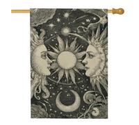 Drapeau de jardin céleste soleil lune, bannière de cour astronomie vintage noire et blanche, décoration d'intérieur double face, décoration d'intérieur, pelouse extérieure, décoration de vacances