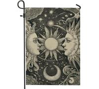Drapeau de jardin céleste soleil lune, bannière de cour astronomie vintage noire et blanche, décoration d'intérieur double face, décoration d'intérieur, pelouse extérieure, vacances, saisons, 30,5 x